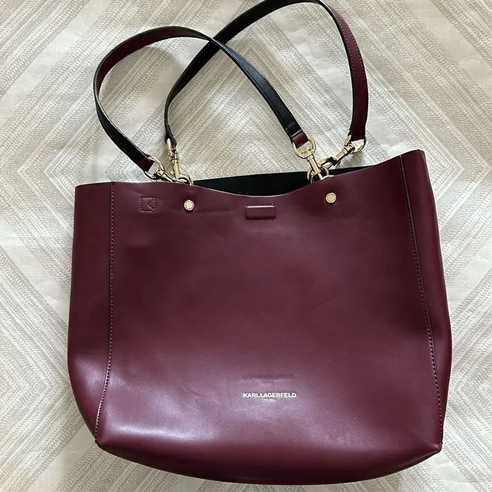 Karl Lagerfeld Women’s Burgundy Leather Three Strap Tote Bag